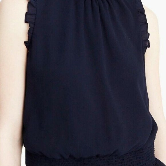 J. Crew Navy Ruffle Sleeveless Blouse - Picture 4 of 6